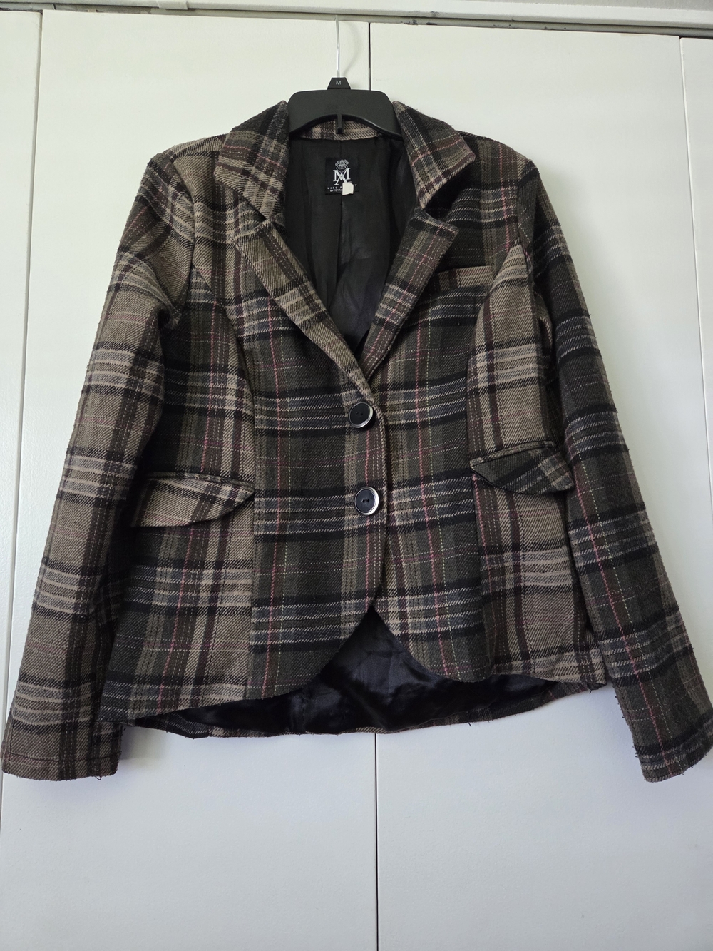 Miss Ashley Plaid Tailored Ladies Blazer Jacket - Brown/Olive